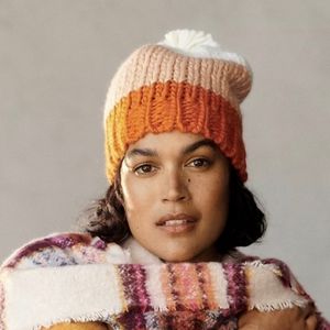 Anthropologie Color Block Beanie with Pom Pom